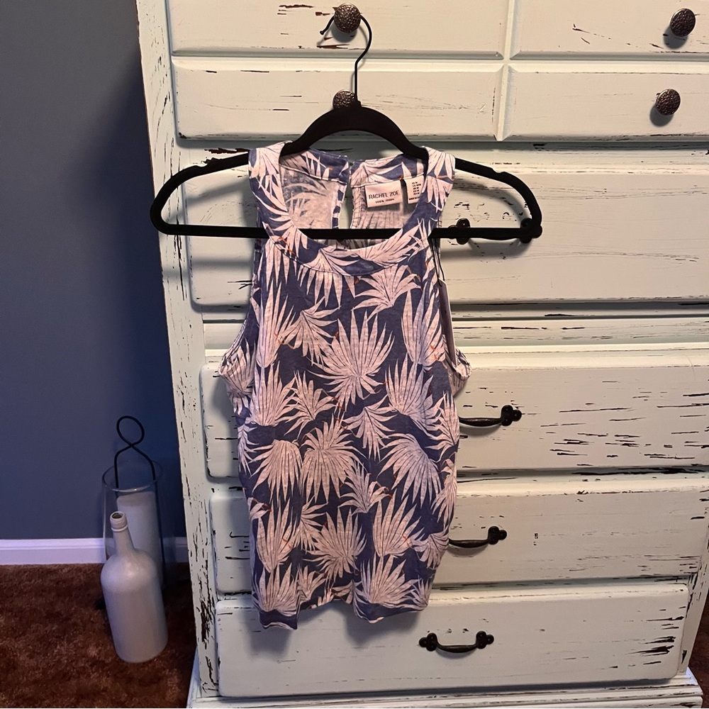 Rachel Zoe Navy and White Palm Tank Top. 100% linen, size medium, new with tags.